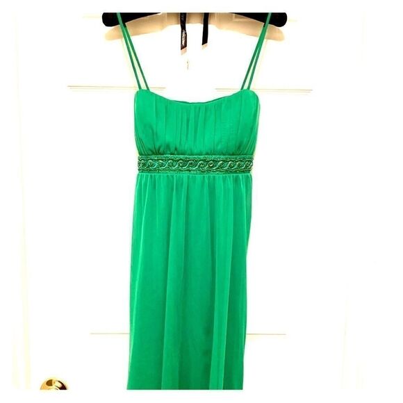 Green Chiffon Beaded Waist Dress Size Medium - Picture 1 of 5